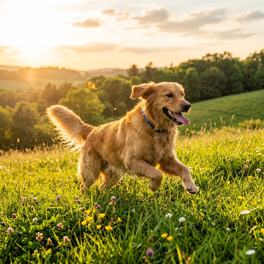 Happy Golden Retriever Running