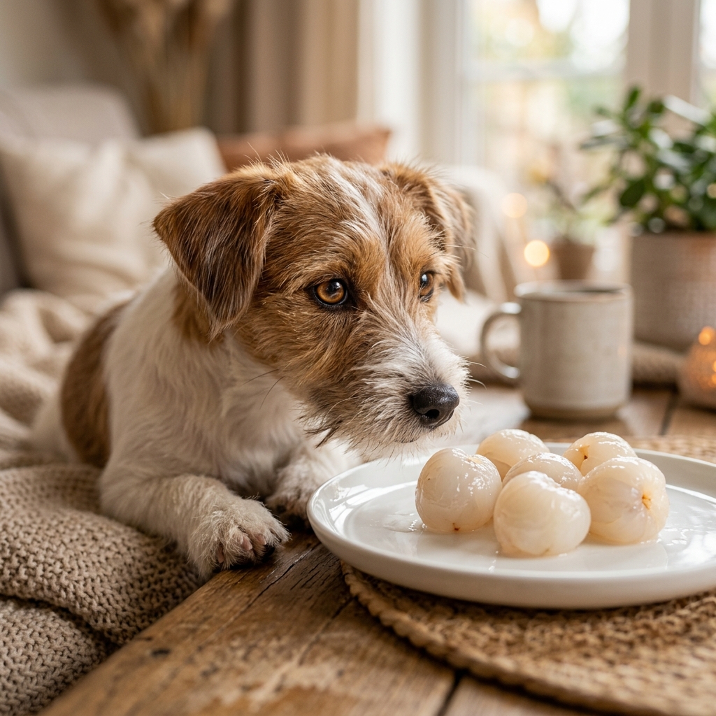 Fresh lychee white flesh on a white plate
