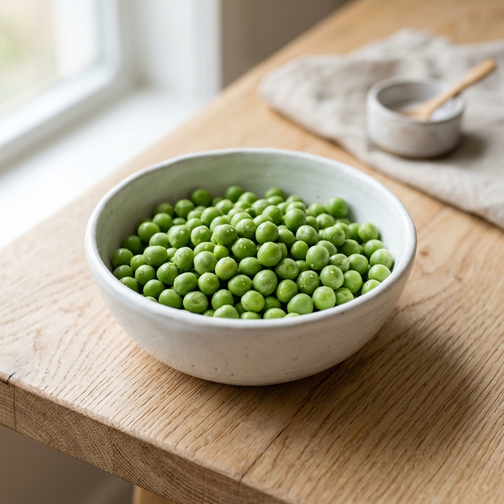 Fresh green organic peas prepared safely for dog food topping