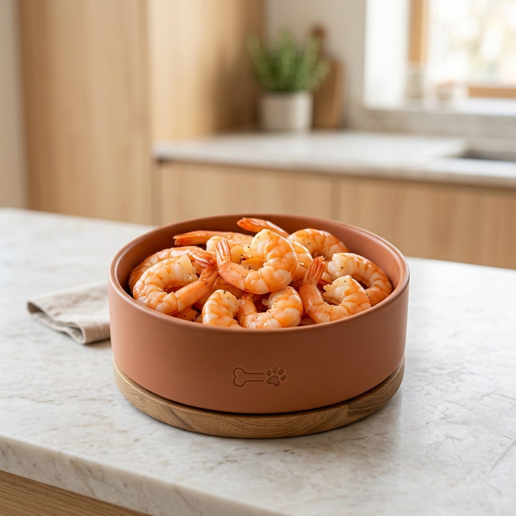 Beautiful freshly prepared 蝦子 inside a modern pet food bowl