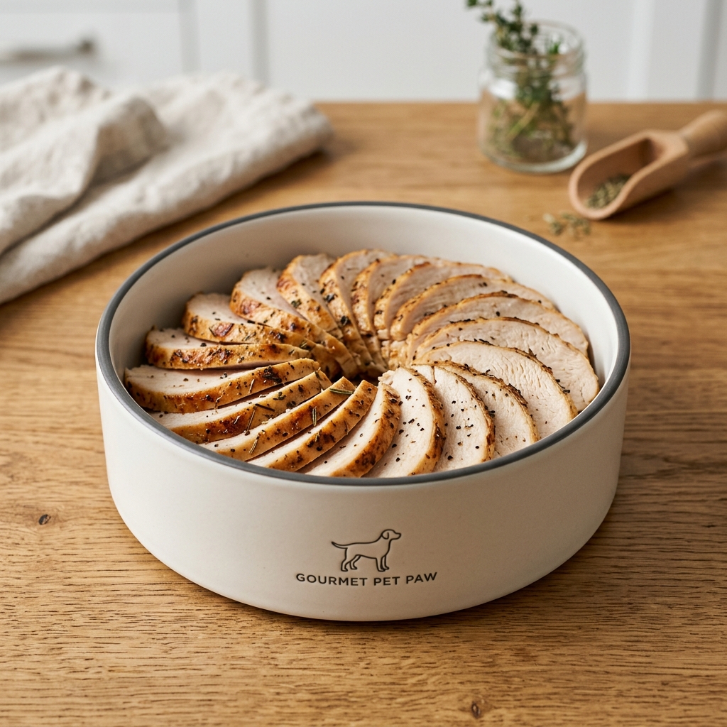 Beautiful freshly prepared 火雞肉 inside a modern pet food bowl